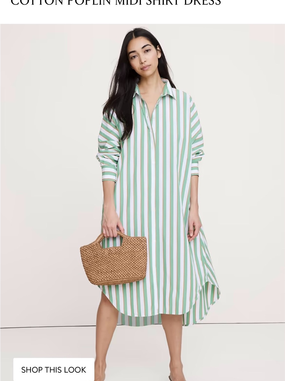 Banana Republic Green and White Striped Cotton Poplin Shirt Dress